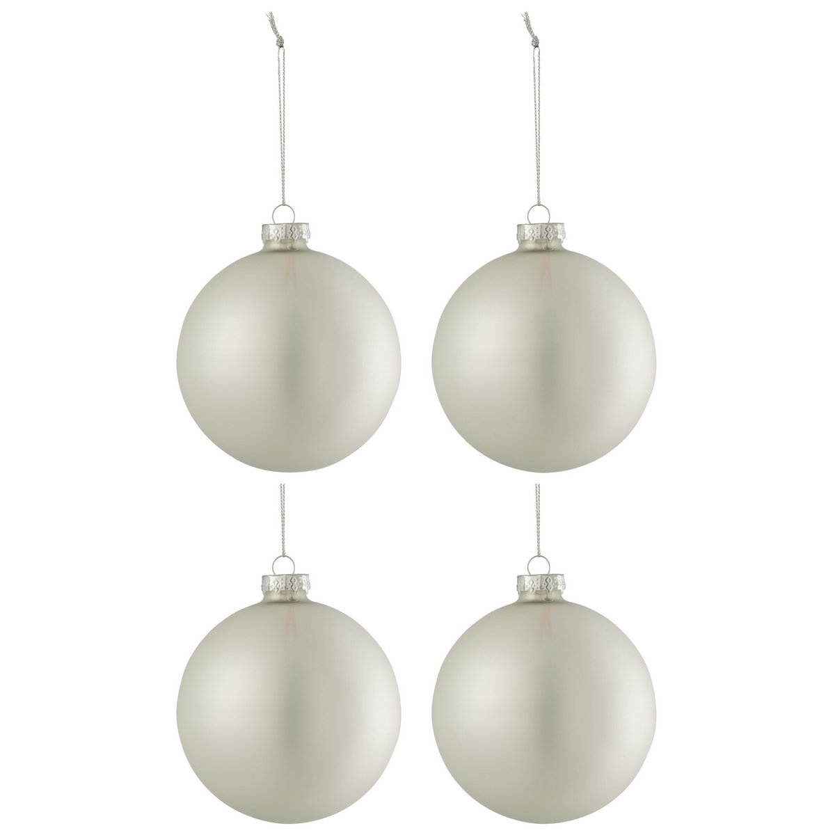 J-Line - Doos Van 4 Kerstballen - Glas - Mat - Zilver - Middelgroot