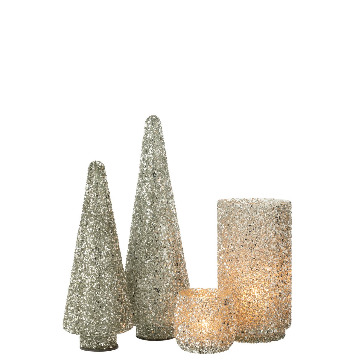 J-Line kerstboom glas zilver met glitter 39 cm, chique en sprankelende kerstdecoratie.