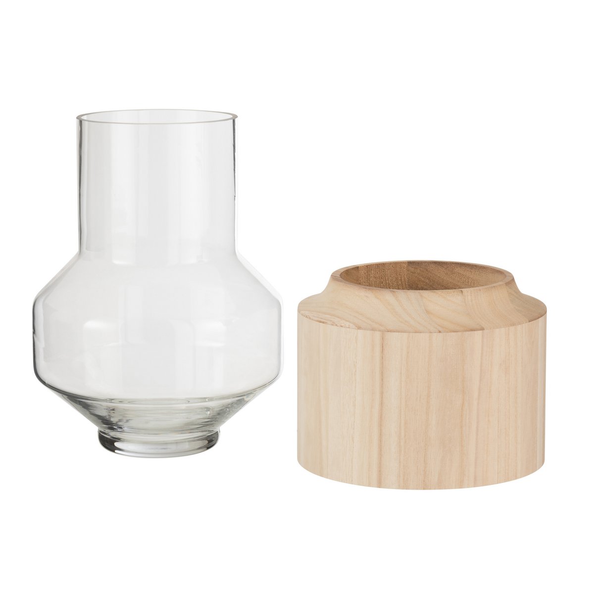 J-Line - Vaas Rond - Hout/Glas - Lichtbruin - 32.5cm