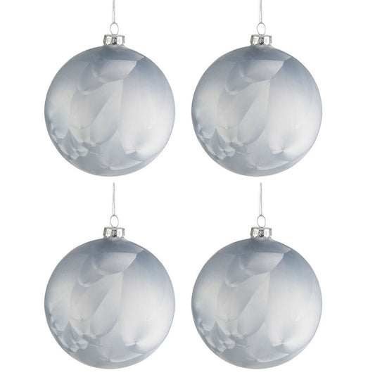 J-Line - Doos Van 4 Kerstballen - Glas - Mat Ijsblauw - Middelgroot