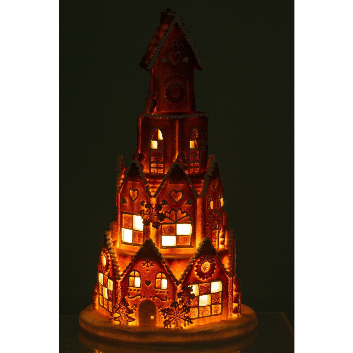 J-Line - Peperkoektoren - Led verlichting - Bruin - 47cm