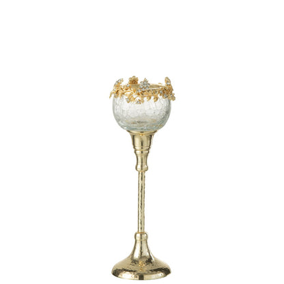 J-Line Kandelaar Viane van metaal en glas met gouden afwerking, 25 cm hoog, elegante en sfeervolle kandelaar voor diverse interieurstijlen.