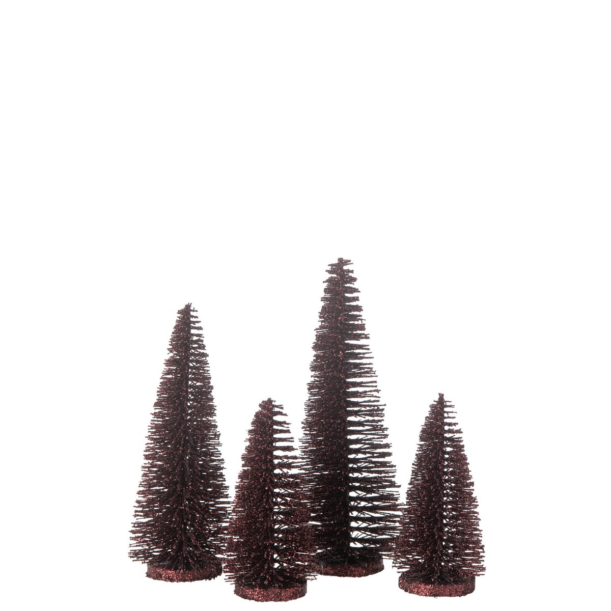 J-Line - Doos Met 4 Kerstbomen - Glitter/Bordeaux