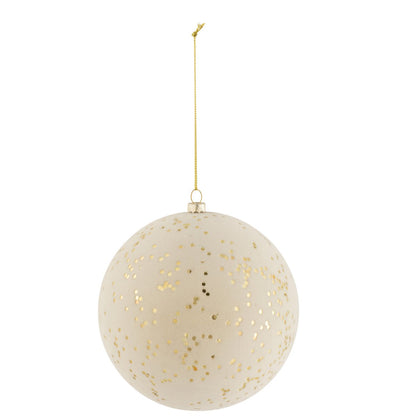 J-Line - Doos van 4 kerstballen - Fluweel - Creme/Goud - Groot