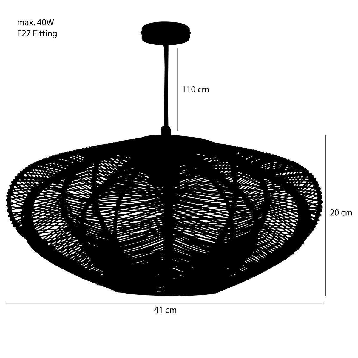 Mica Decorations - Kanti Hanglamp - H20 x Ø41 cm - Metaal - Zwart