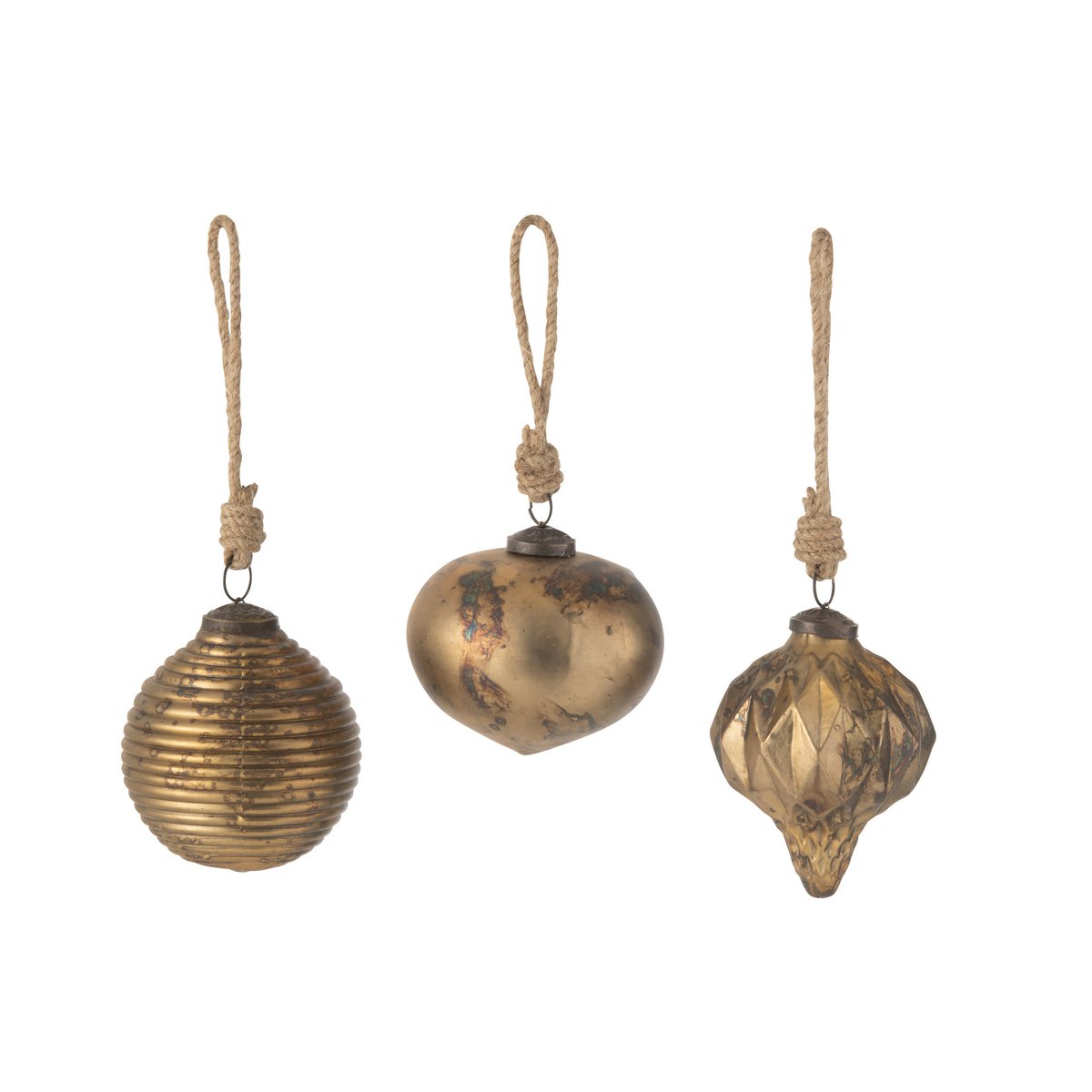 J-Line - doos van 3 Kerstballen - Glas - Antiek Goud - Groot