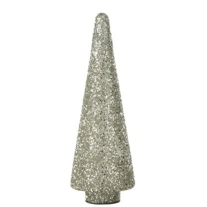 J-Line kerstboom glas zilver met glitter 39 cm, chique en sprankelende kerstdecoratie.