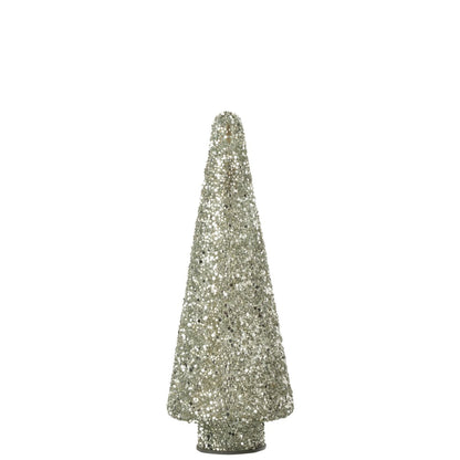 J-Line Kerstboom - Glas met Zilveren Glitter, 32 cm