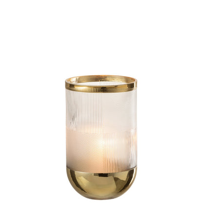 J-Line - Vaas/Windlicht - Glas - Transparant/Goud - 23cm