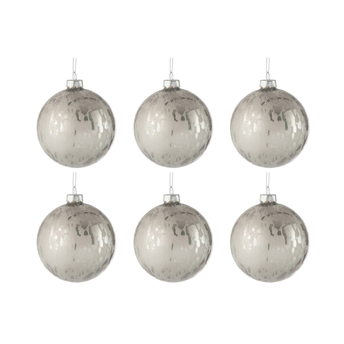 J-Line - Doos met 6 Kerstballen - glas - mat Zilver - Middelgroot