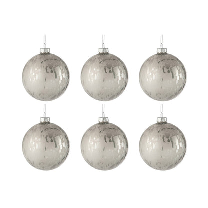 J-Line - Doos met 6 Kerstballen - glas - mat Zilver - Middelgroot