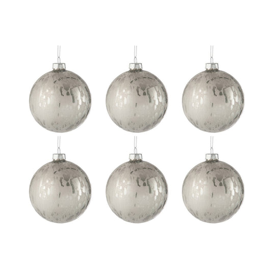 J-Line - Doos met 6 Kerstballen - glas - mat Zilver - Middelgroot