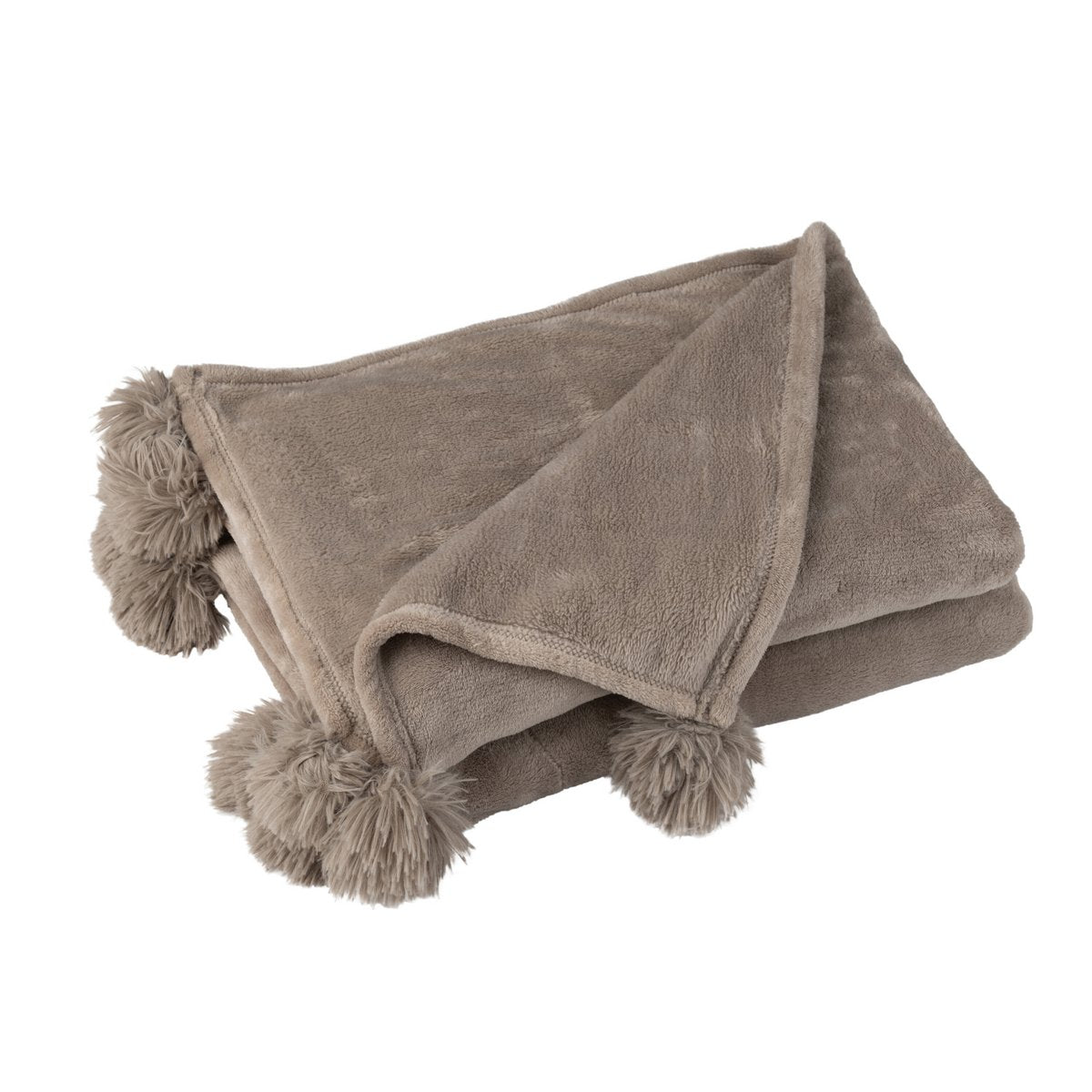 J-Line - Plaid Pompom - Polyester - Taupe - 170x130 cm